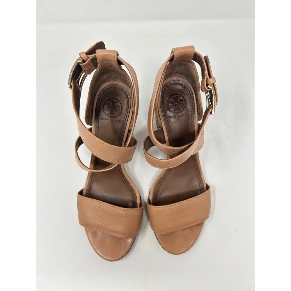 Tory Burch Delany Strappy Heels Open Toe Leather Sandals Block Heel Sz 6.5